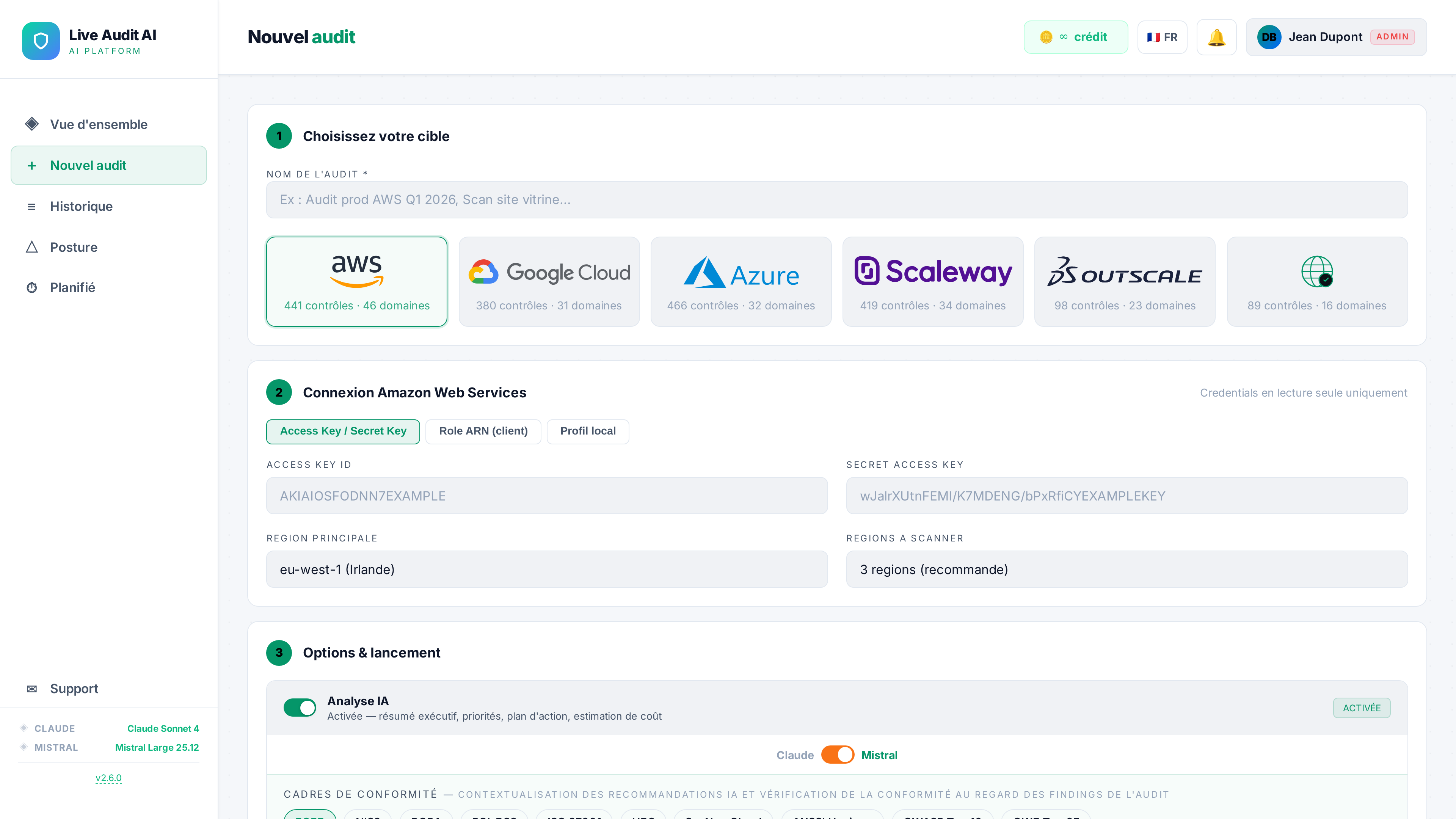 Formulaire de lancement d'audit